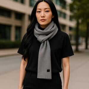 All Saints Gray Wool Blend Scarf Ribbed Unisex